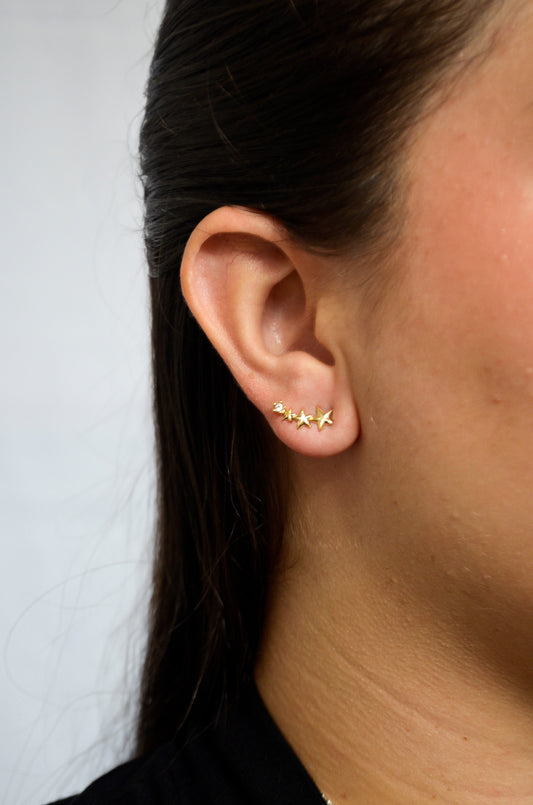 Brinco de estrelas com zircônia banhado a ouro 18k - Biju & Cia.