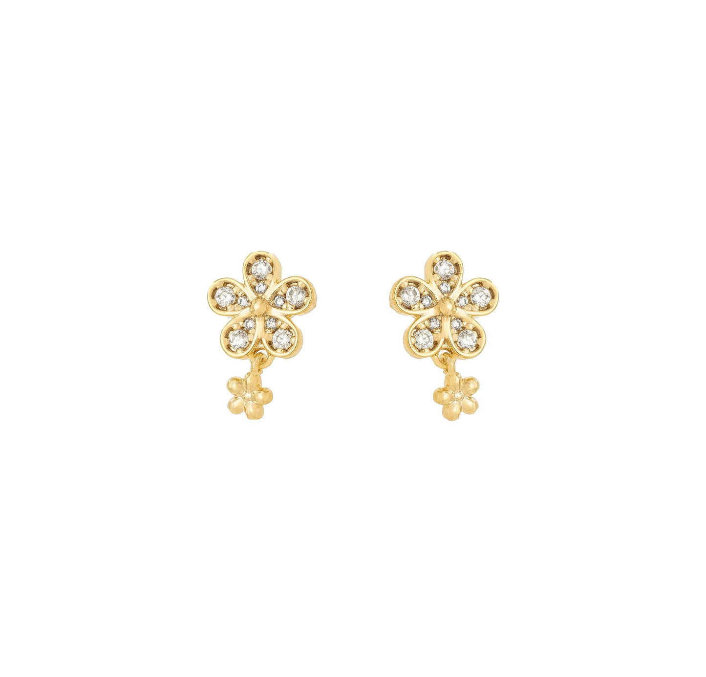 Brinco flor com zircônias banhado a ouro 18k - Biju & Cia.