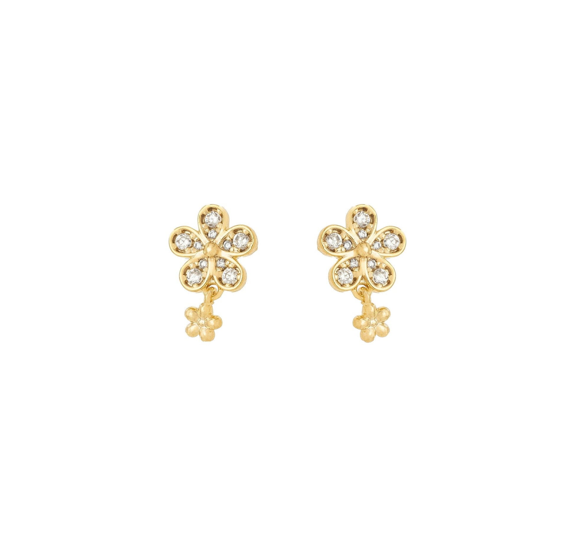 Brinco flor com zircônias banhado a ouro 18k - Biju & Cia.
