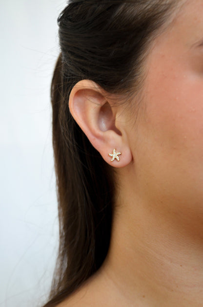 Brinco de estrela do mar com zircônias banhado a ouro 18k - Biju & Cia.