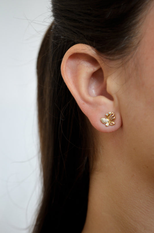 Brinco de borboletas com zircônia banhado a ouro 18k - Biju & Cia.