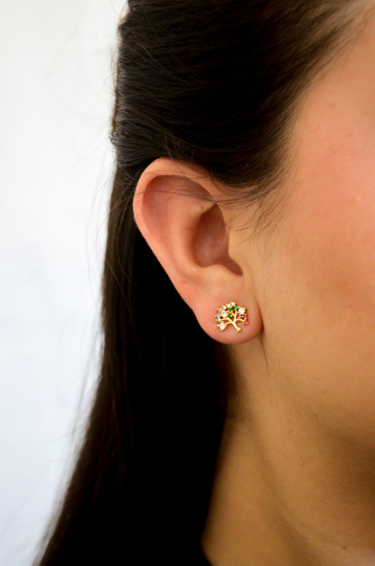 Brinco de árvore da vida com zircônias coloridas banhado a ouro 18k - Biju & Cia.