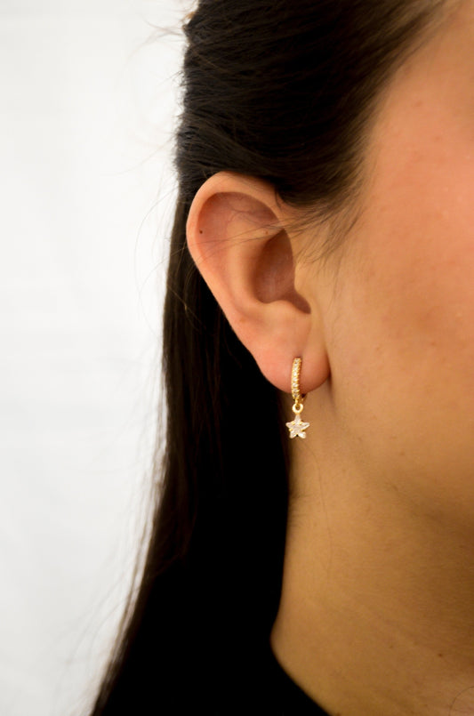 Brinco de argola articulada com pingente de estrela banhado a ouro 18k - Biju & Cia.