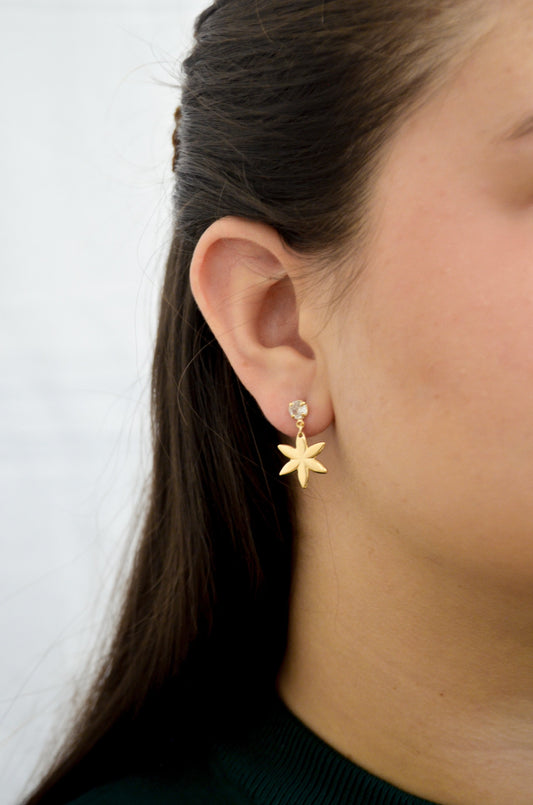 Brinco de flor com zircônia banhado a ouro 18k - Biju & Cia.