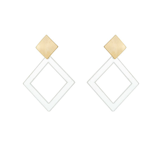 Brinco losango com acrílico banhado a ouro 18k - Biju & Cia.