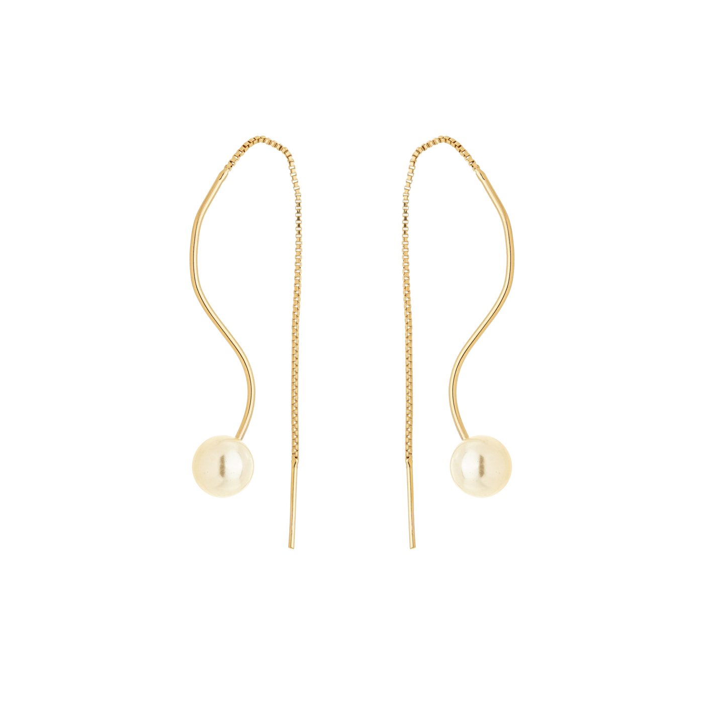 Brinco pérola com corrente banhado a ouro 18k - Biju & Cia.