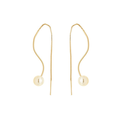 Brinco pérola com corrente banhado a ouro 18k - Biju & Cia.