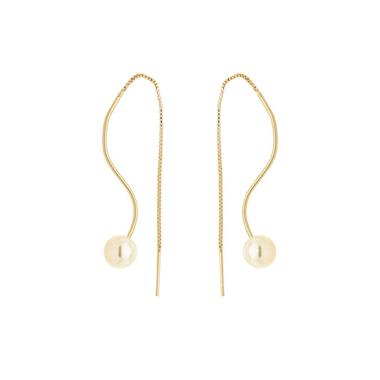 Brinco pérola com corrente banhado a ouro 18k - Biju & Cia.