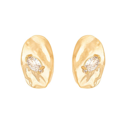 Brinco orgânico com zircônias banhado a ouro 18k - Biju & Cia.