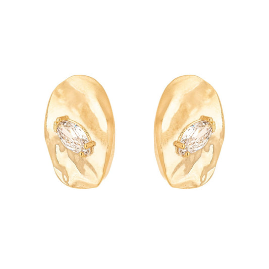 Brinco orgânico com zircônias banhado a ouro 18k - Biju & Cia.