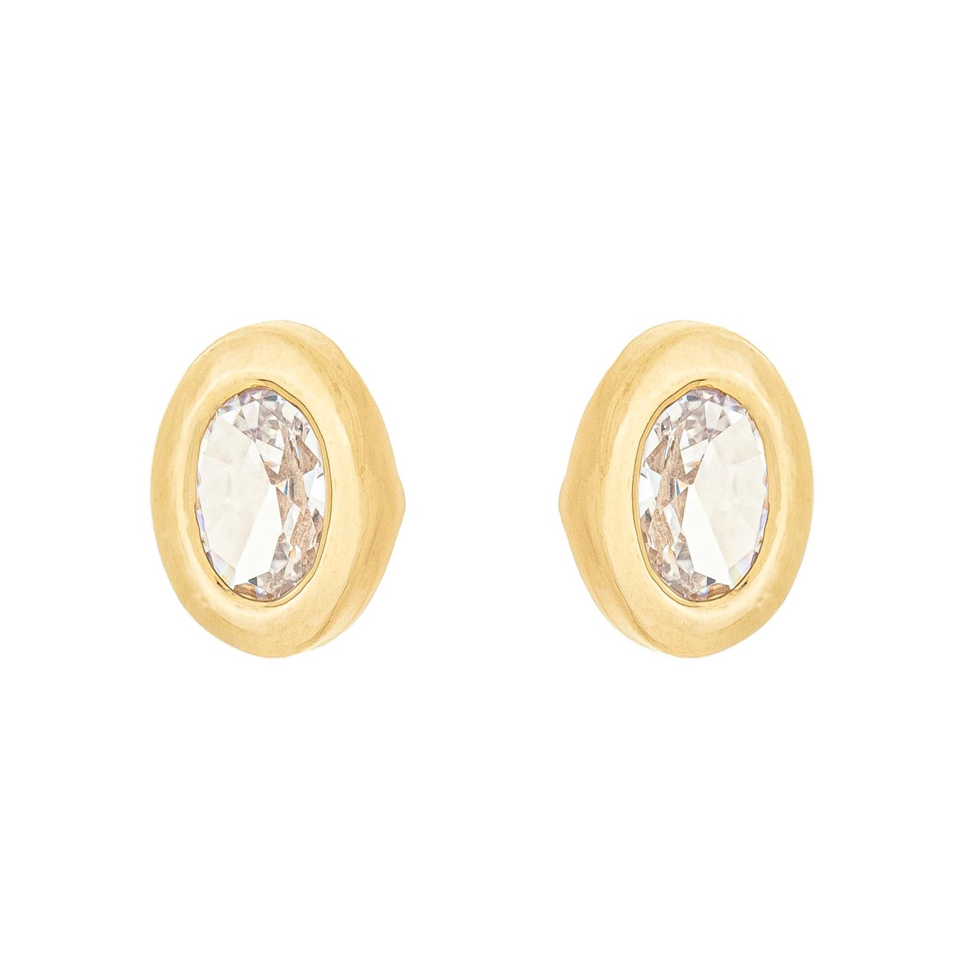 Brinco oval com zircônia banhado a ouro 18k - Biju & Cia.