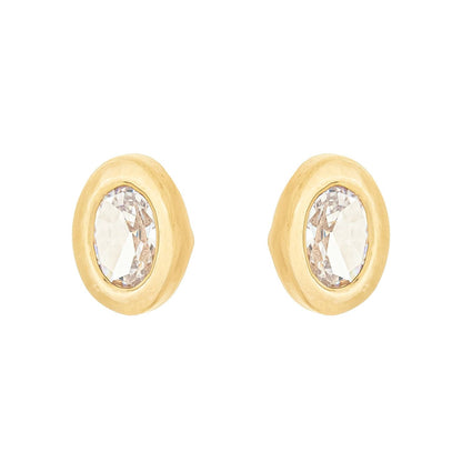 Brinco oval com zircônia banhado a ouro 18k - Biju & Cia.