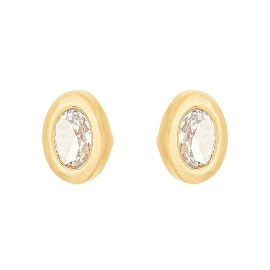 Brinco oval com zircônia banhado a ouro 18k - Biju & Cia.