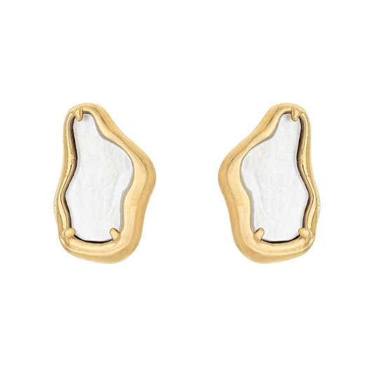 Brinco orgânico com acrílico banhado a ouro 18k - Biju & Cia.