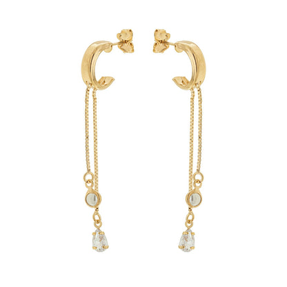 Argola com corrente e pingente de pérola e zircônia banhada a ouro 18k