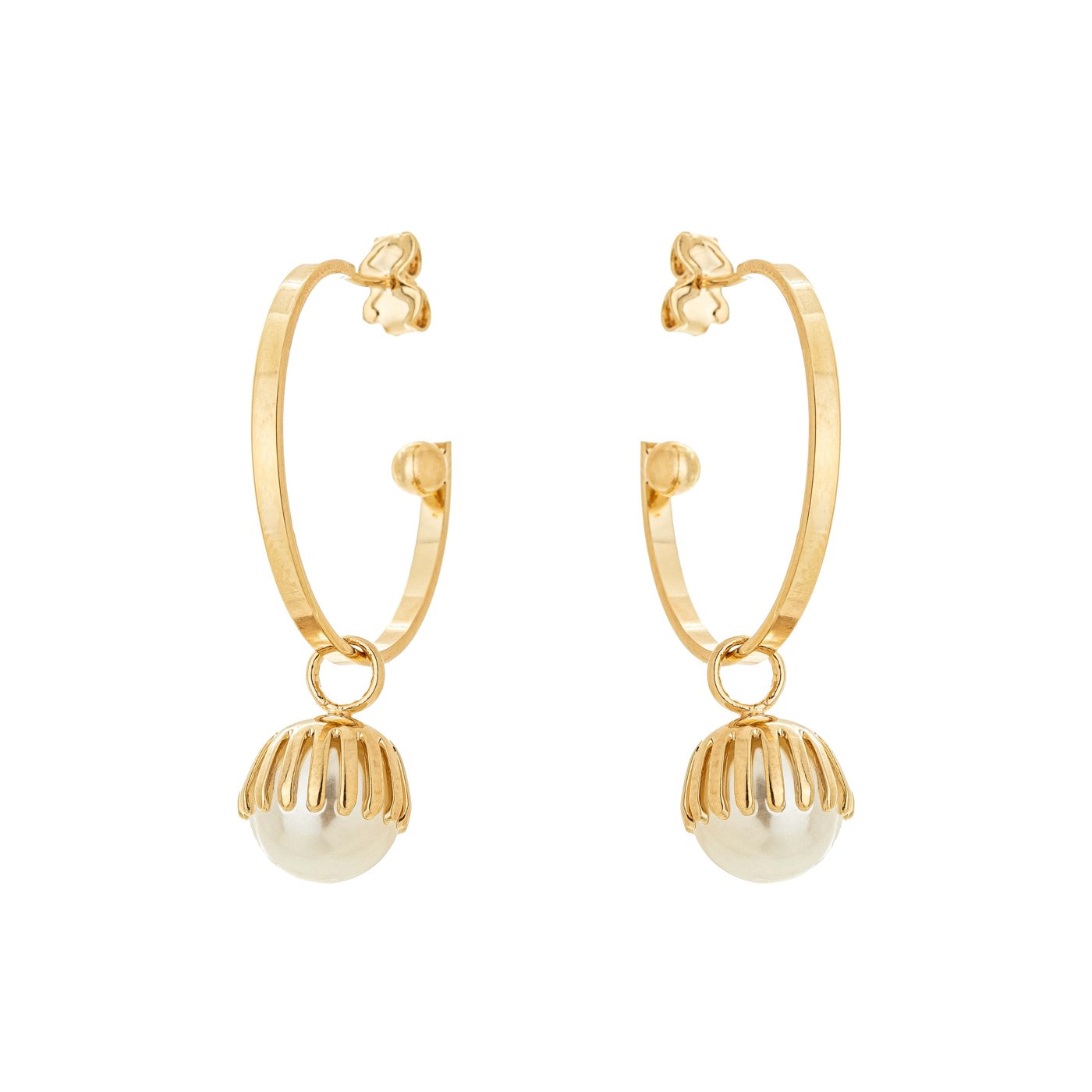 Argola média com pérola banhada a ouro 18k - Biju & Cia.