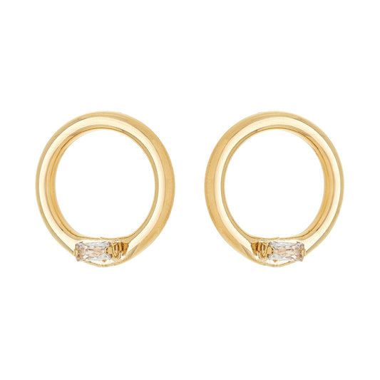 Brinco esfera com zircônia baguete banhado a ouro 18k - Biju & Cia.