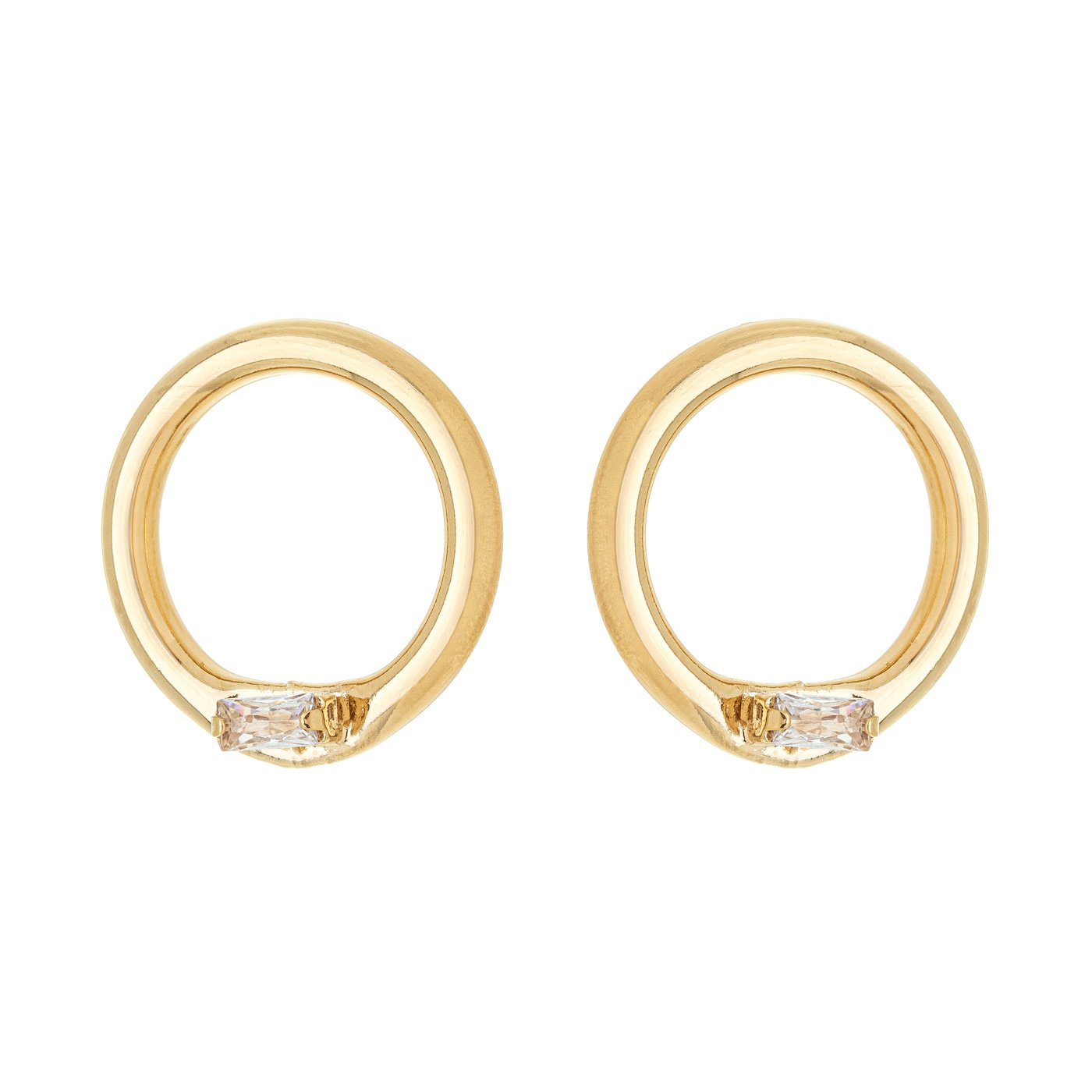 Brinco esfera com zircônia baguete banhado a ouro 18k - Biju & Cia.