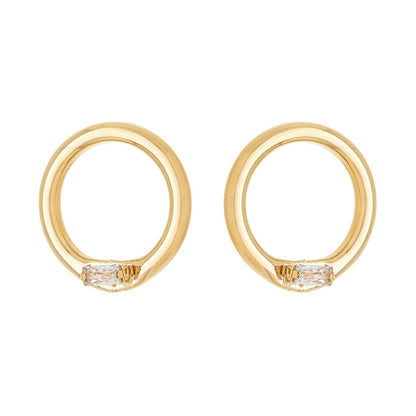 Brinco esfera com zircônia baguete banhado a ouro 18k - Biju & Cia.