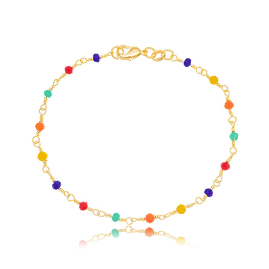 Pulseira bolinhas coloridas banhada a ouro 18k