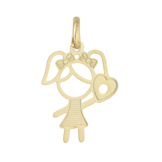 Pingente de menina com coração banhado a ouro 18k - Biju & Cia.