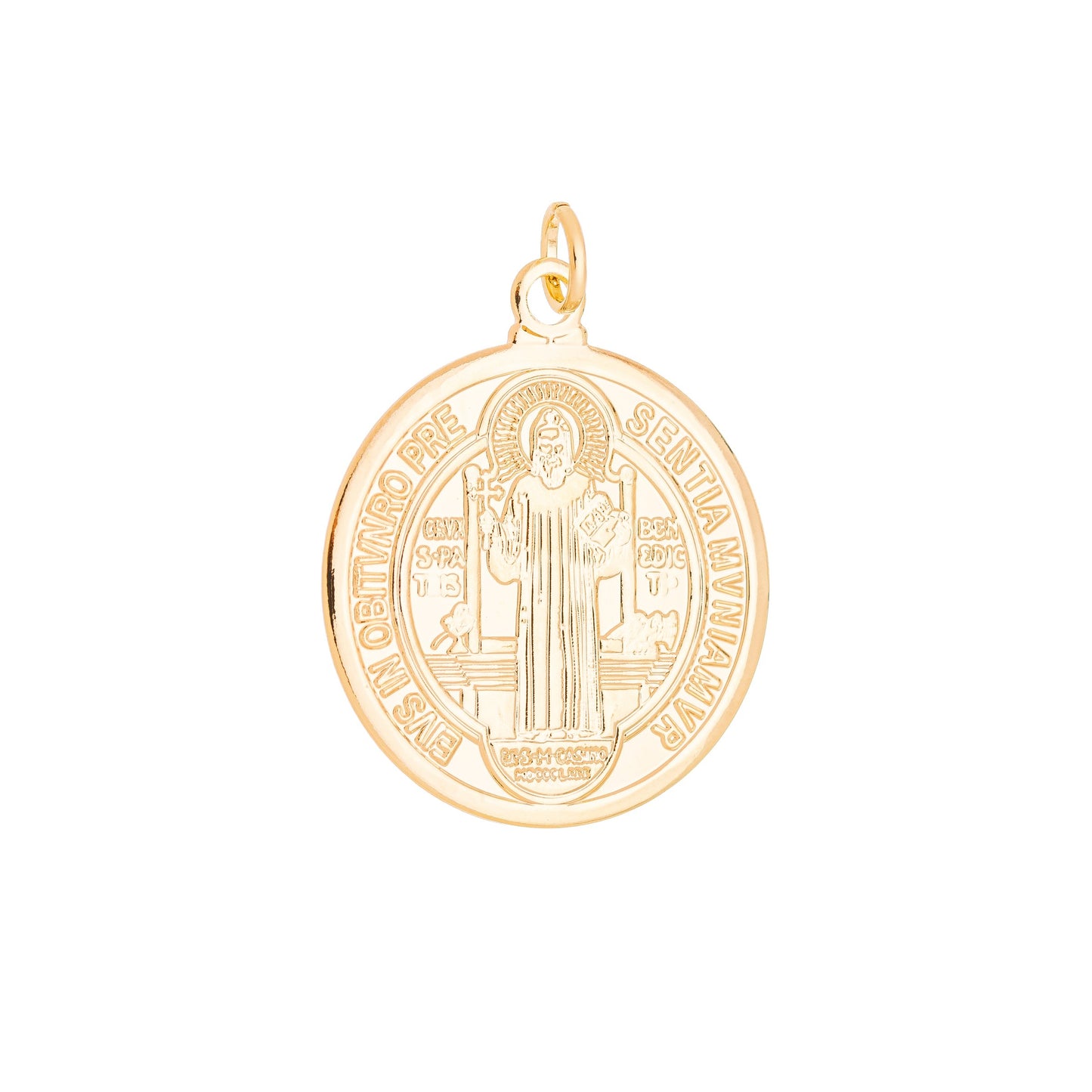 Pingente de medalha de São Bento banhado a ouro 18k - Biju & Cia.