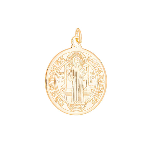 Pingente de medalha de São Bento banhado a ouro 18k - Biju & Cia.
