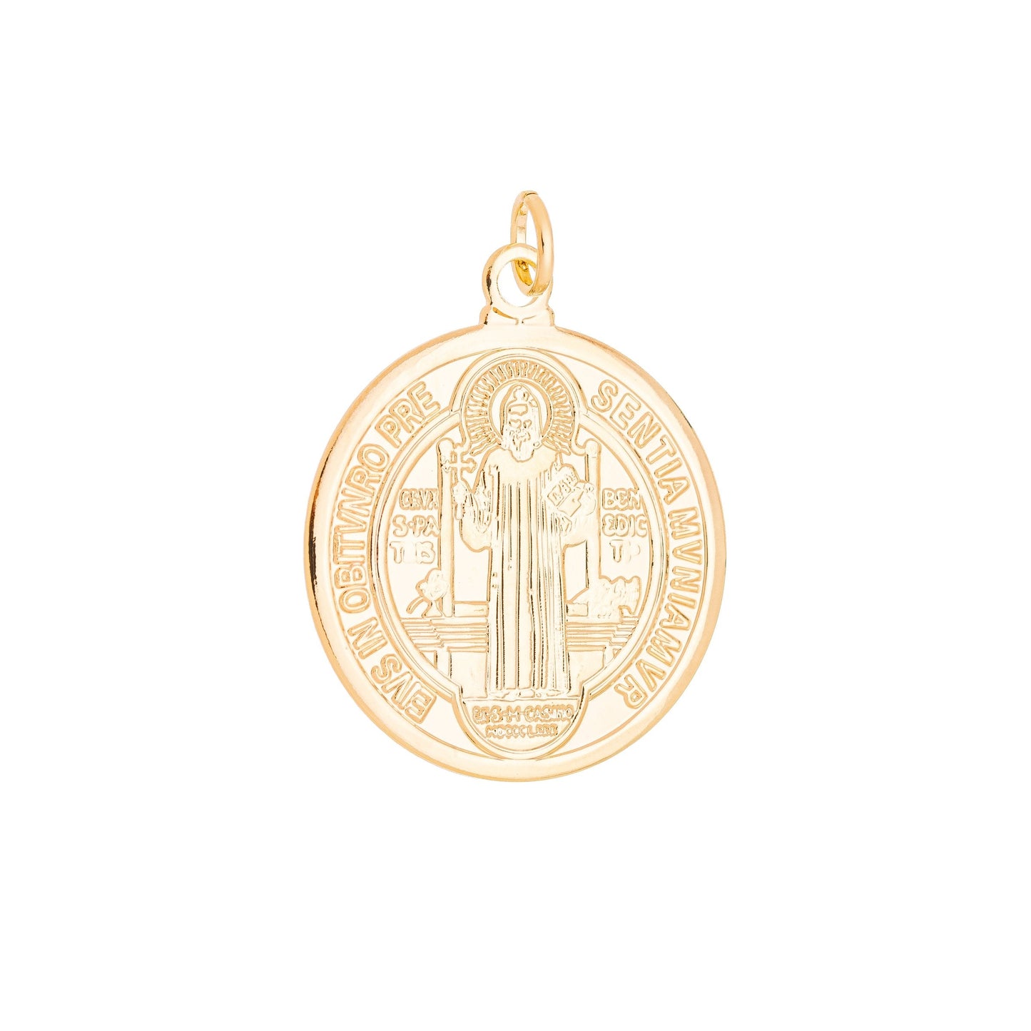 Pingente de medalha de São Bento banhado a ouro 18k - Biju & Cia.