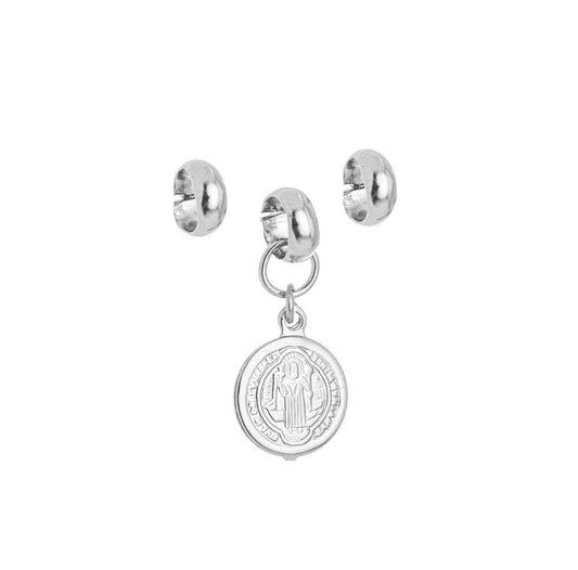 Berloque medalha de São Bento com dois separadores em aço inox - Biju & Cia.
