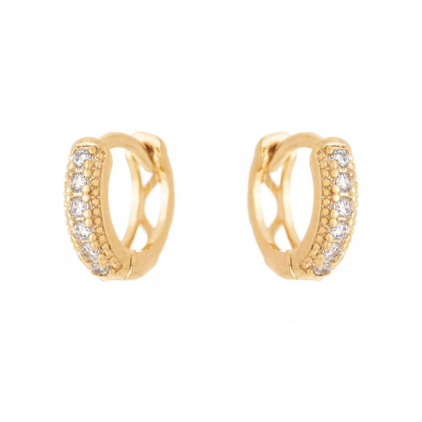 Brinco de argola articulada com zircônias banhado a ouro 18k - Biju & Cia.