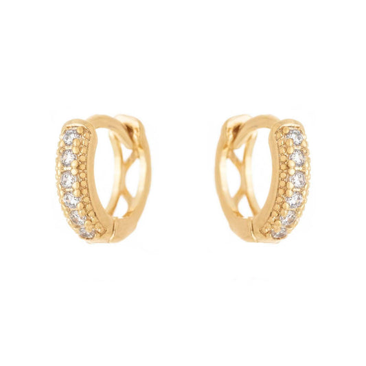 Brinco de argola articulada com zircônias banhado a ouro 18k - Biju & Cia.