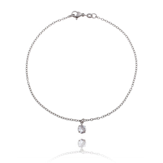 Tornozeleira com strass em aço inox