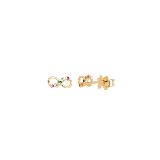 Brinco de infinito com pedras coloridas banhado a ouro 18k - Biju & Cia.