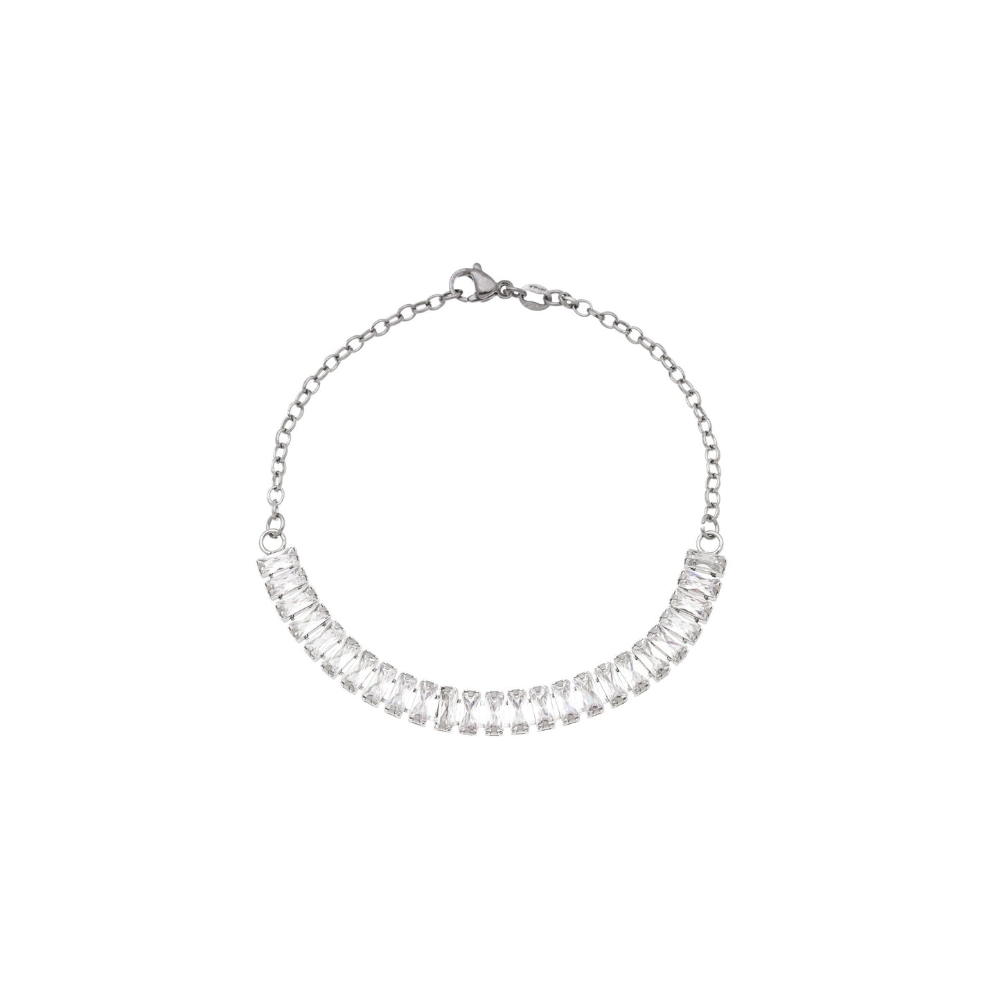 Pulseira com zircônias baguete em aço inox - Biju & Cia.