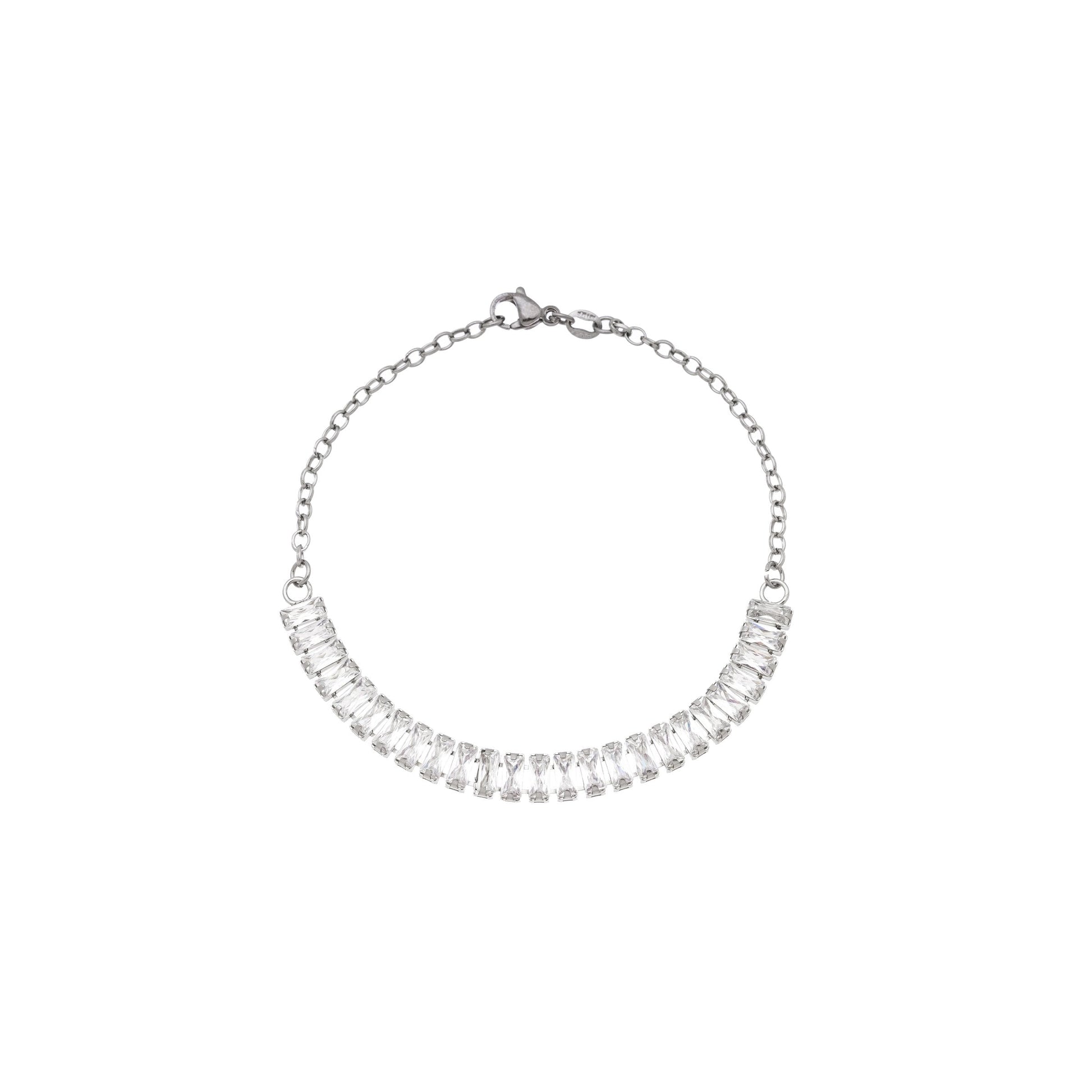 Pulseira com zircônias baguete em aço inox - Biju & Cia.