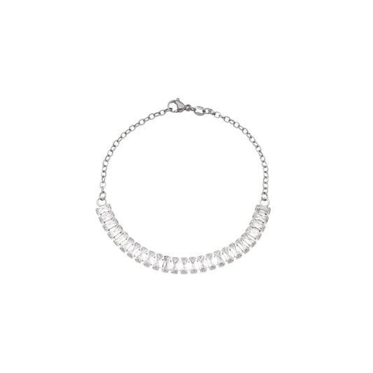 Pulseira com zircônias baguete em aço inox - Biju & Cia.