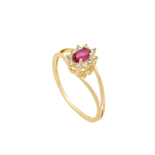 Anel com pedra oval e zircônias banhado a ouro 18k - Biju & Cia.