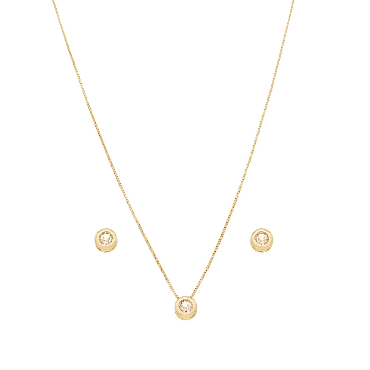 Conjunto ponto de luz de zircônia banhado a ouro 18k - Biju & Cia.