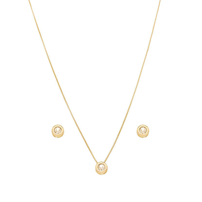 Conjunto ponto de luz de zircônia banhado a ouro 18k - Biju & Cia.