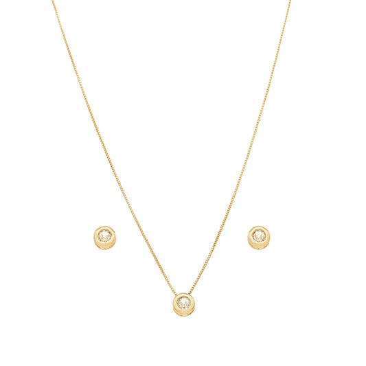Conjunto ponto de luz de zircônia banhado a ouro 18k - Biju & Cia.