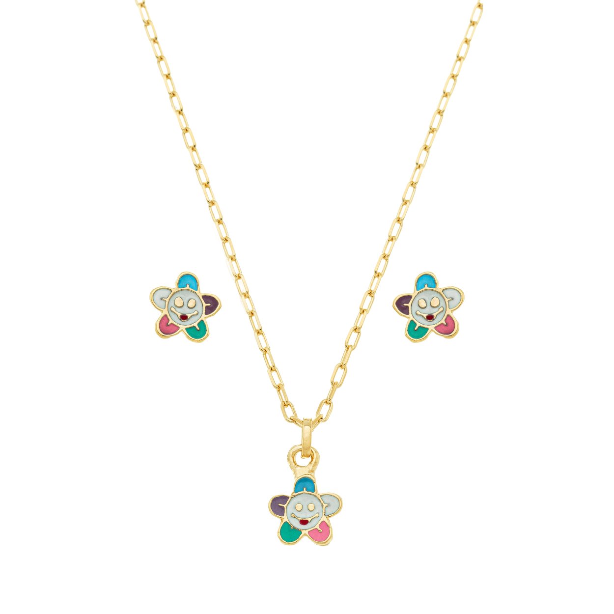 Conjunto flor com resina banhada a ouro 18k - Biju & Cia.