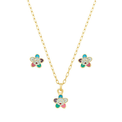 Conjunto flor com resina banhada a ouro 18k - Biju & Cia.