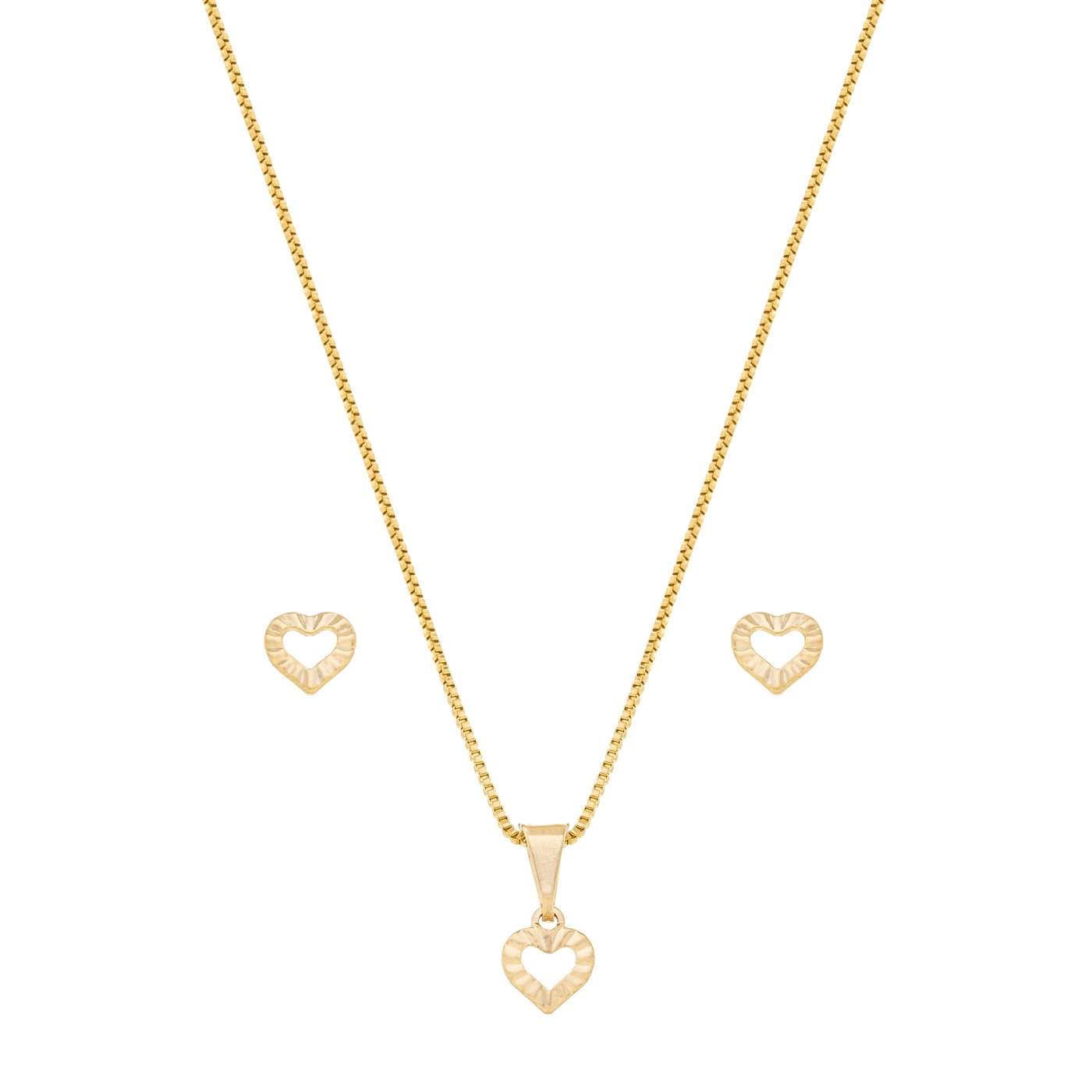 Conjunto coração banhado a ouro 18k