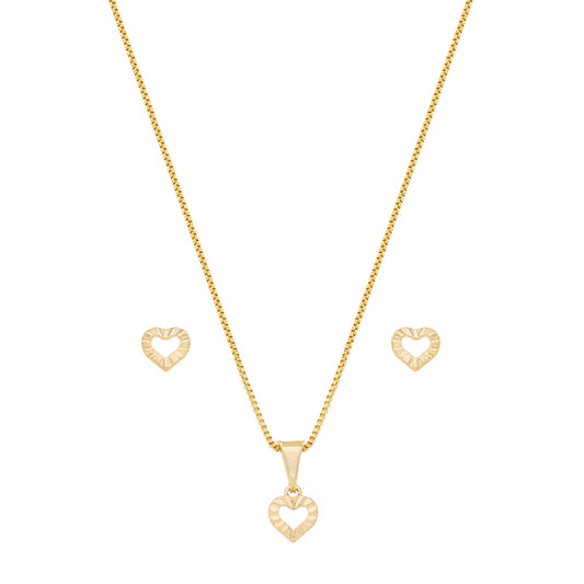 Conjunto coração banhado a ouro 18k