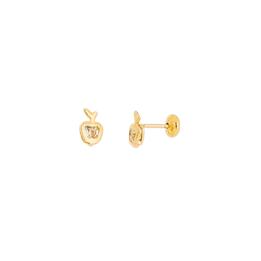 Brinco de maça infantil com pedra banhado a ouro 18k - Biju & Cia.