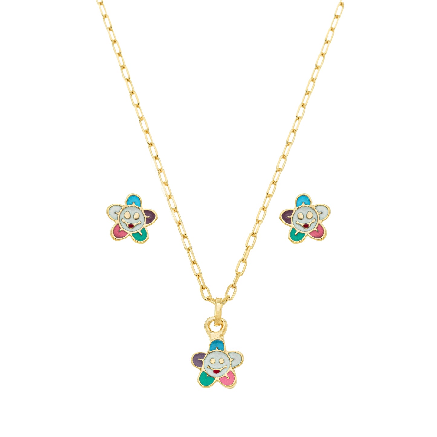 Conjunto flor com resina banhada a ouro 18k - Biju & Cia.