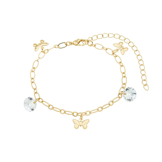 Pulseira borboletas e zircônias banhada a ouro 18k - Biju & Cia.