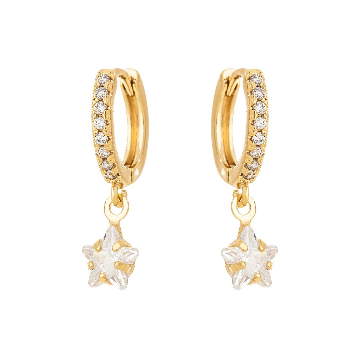 Brinco de argola articulada com pingente de estrela banhado a ouro 18k - Biju & Cia.