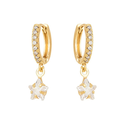 Brinco de argola articulada com pingente de estrela banhado a ouro 18k - Biju & Cia.