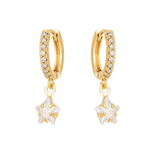 Brinco de argola articulada com pingente de estrela banhado a ouro 18k - Biju & Cia.
